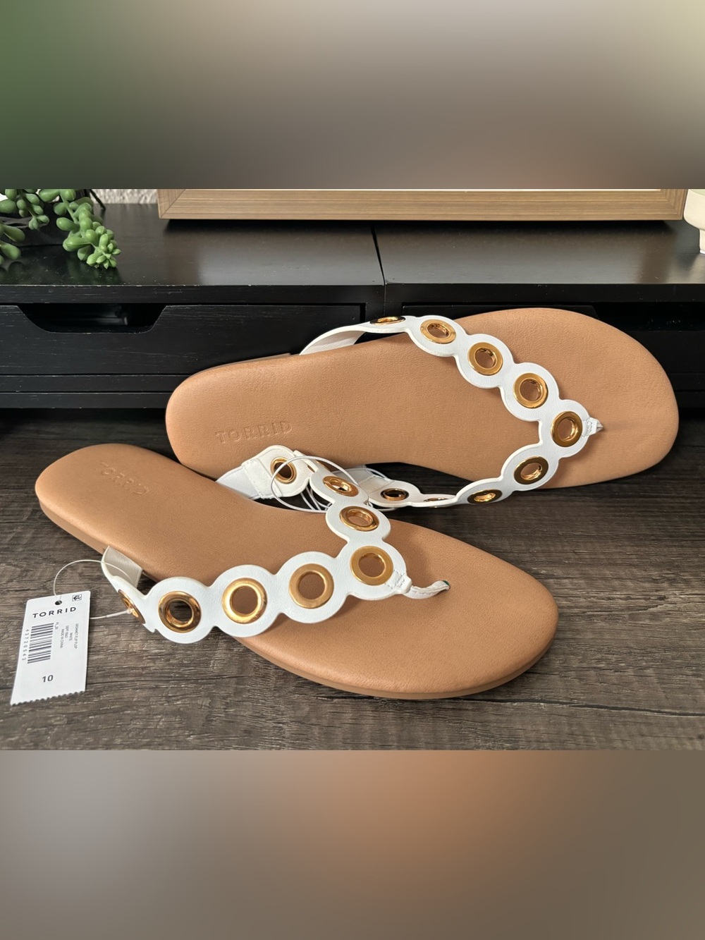 Torrid White Sandals with Gold Grommet Detail
